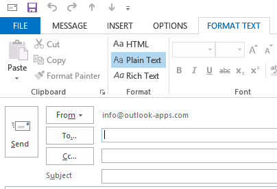 outlook email text only message to rich text format